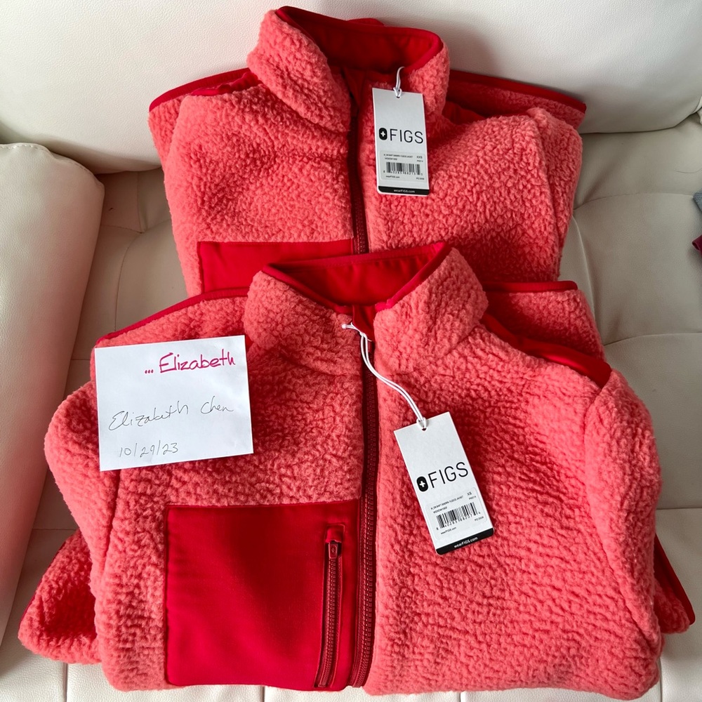 Figs Coral/Red Sherpa Jacket XXS & XS